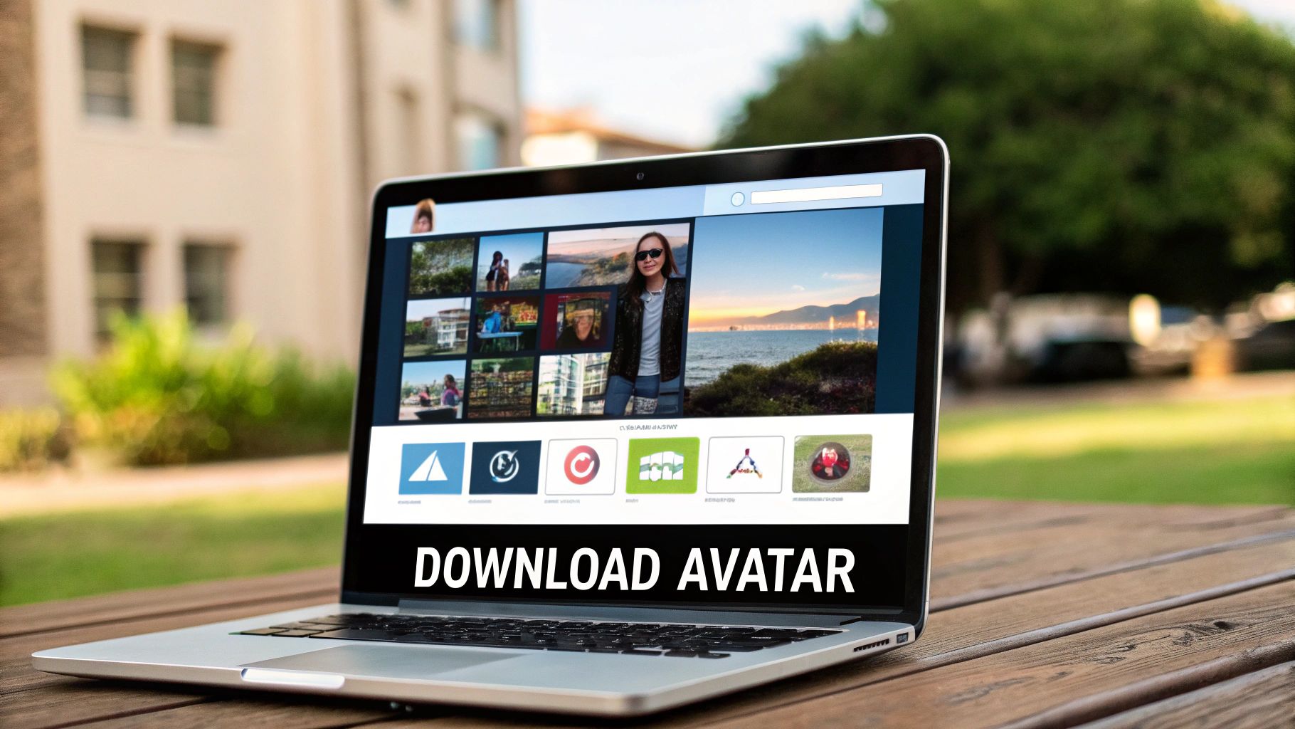 Laptop displaying "DOWNLOAD AVATAR" button. Laptop displaying "DOWNLOAD AVATAR" button.