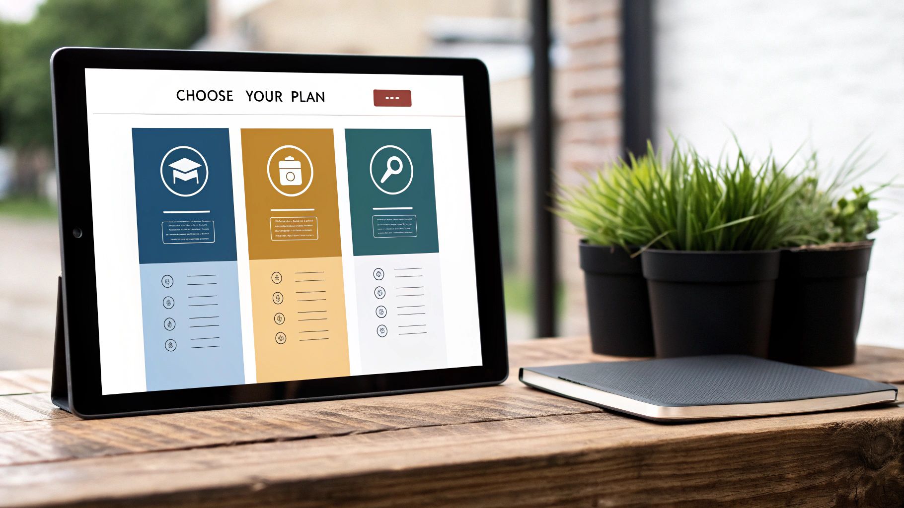 Tablet displaying app plan selection.