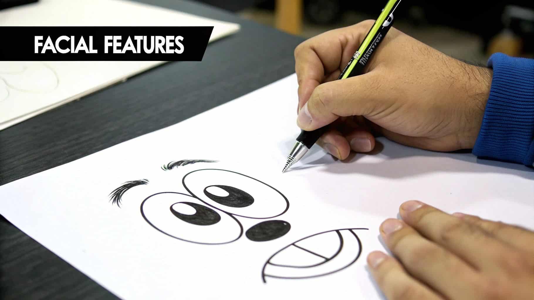 Hand drawing Simpsons facial features. Hand drawing Simpsons facial features.
