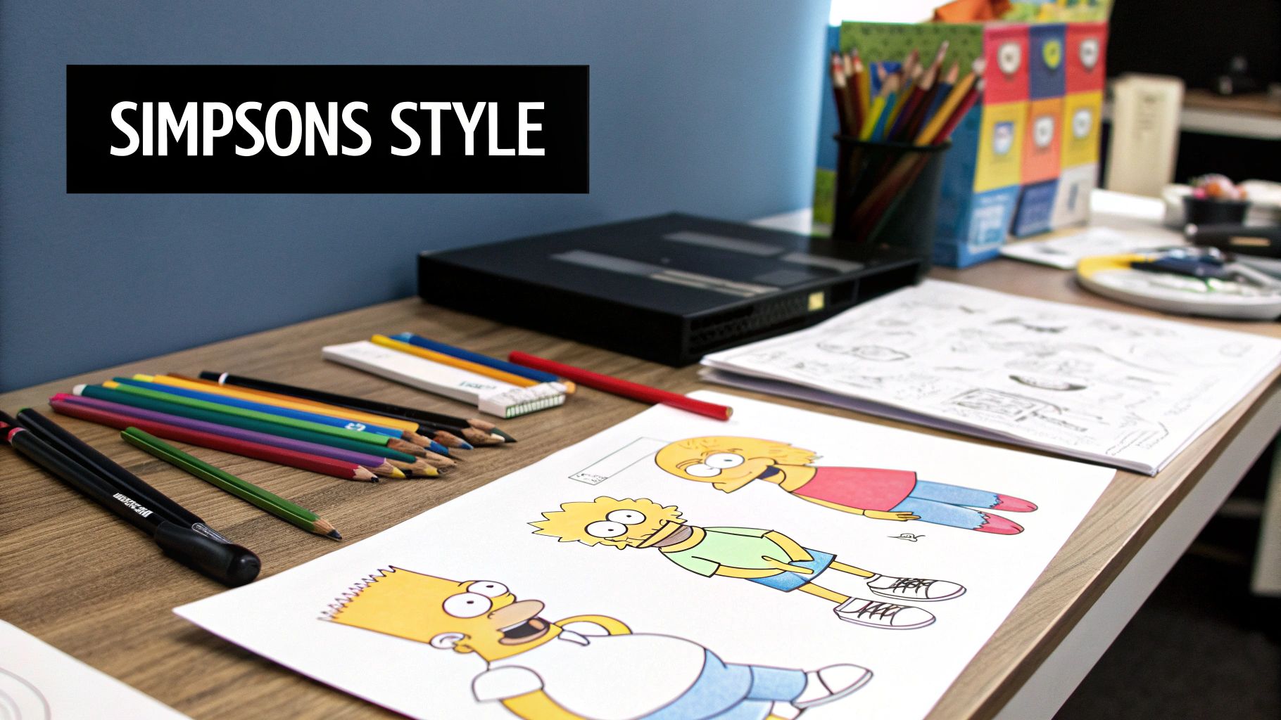 Simpsons art style character illustrations.