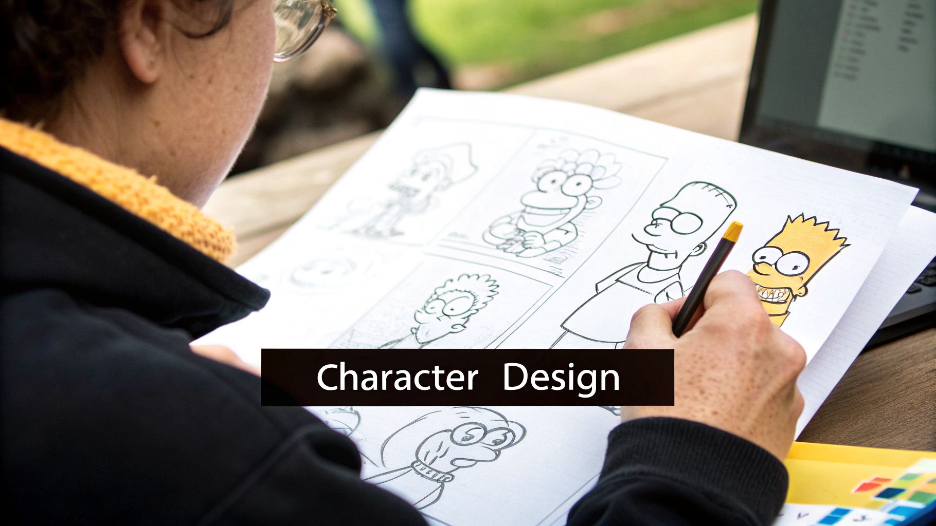 Simpsons character art style development.